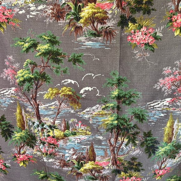 Two Vintage Barkcloth Curtain Panels - Picture 4 of 7